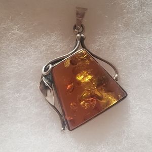 Sterling Silver and natural amber pendant